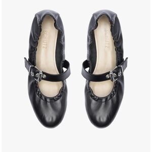 Schutz Calita Nappa Leather Buckle Flat Black Size 9
